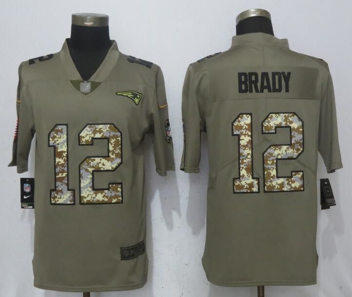 Men New England Patriots #12 Brady Olive Camo Carson 2017 Salute to Service Nike Limited NFL Jerseys->->NFL Jersey